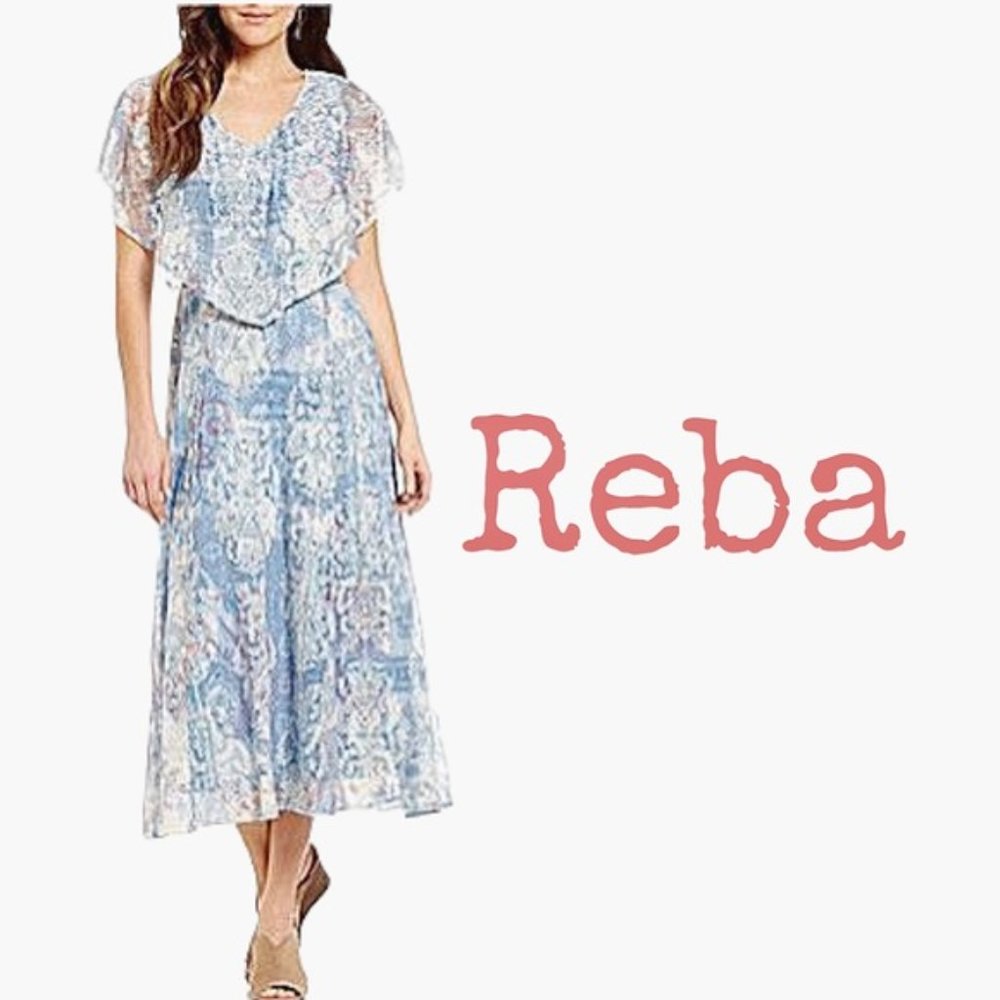 Reba Western Inspired Midi Dress Blue Floral